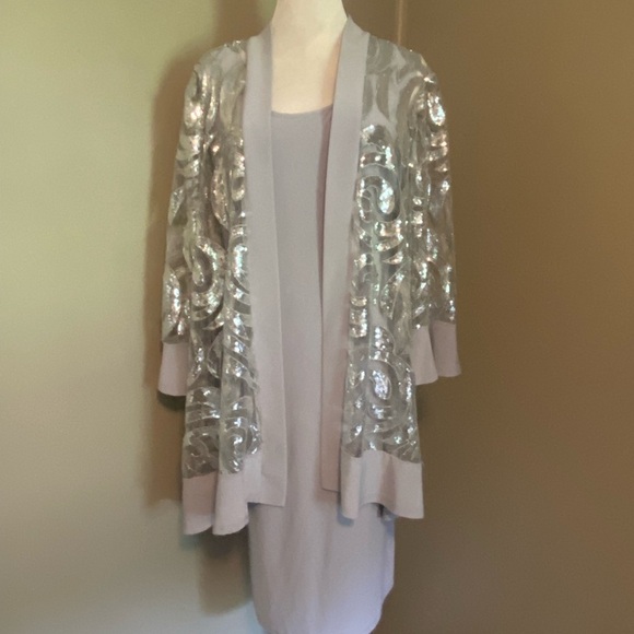 R&M Richards Shimmering Silver Tank Dress & Jacket - Picture 1 of 10